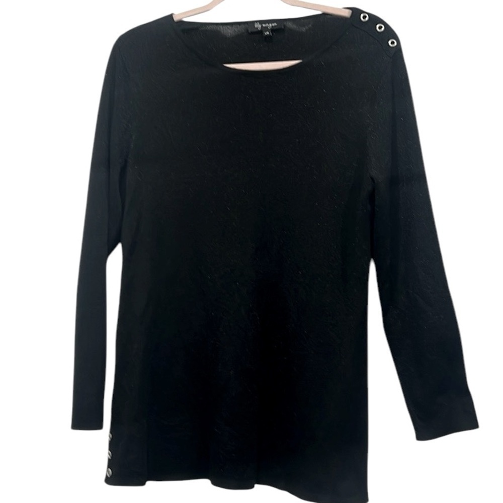 Lily Morgan black sparkling sweater silver eyelets accents side slits size L